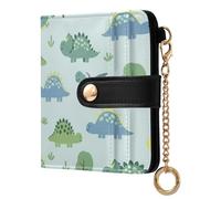 Blue Dinosaurs Tree Pattern Small Women Wallet RFID Blocking PU Leather Bifold Compact Card Holder with Coin Pocket Zipper Purse for Ladies Women Girls