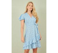 Blue Ditsy Floral Wrap Frill Dress Yumi Blue 16
