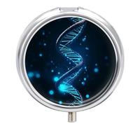 Blue DNA Structure Pill Organizer 3 Compartment Travel Pillbox with Mirror Daily Medicine Pill Case Metal Pill Box for Purse & Pocket Portable Small Medicine Box Round Vitamin Case Container