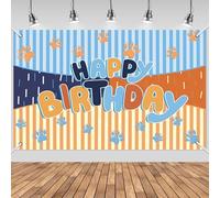 Blue Dog Backdrop for Birthday Party Decorations, Cute Cartoon 5x3ft Photo Background Banner with 32ft Ribbon, Puppy Paw Print Photo Booth Props for Boys and Girls Baby Shower Theme Party