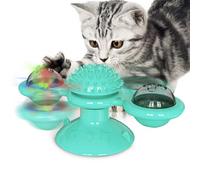 (Blue) Dog Cat Food Ball Pet Toy Flip-Top Spinning Mill Scratch-Itch Toys Brush For Home Games