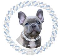 Blue Dog Chain Collars Bling Diamond Cuban Link Puppy Collar With Secure Buckle Walking Metal Chain Necklace Crystal Jewelry Cat Collars for Small Medium Large Pet Dogs Boys Girls, 12 Inch