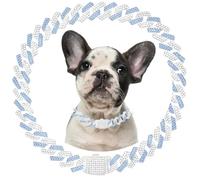 Blue Dog Chain Collars Diamond Dog Necklace Metal Cuban Link Puppy Collar with Secure Buckle Walking Crystal Jewelry Kitten Cat Chain Necklace for Small Medium Large Pet Dogs Boys Girls, 10 Inch