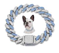 Blue Dog Collar Necklace, Rhinestone Dog Necklace Puppy Collars Glitter Chain Bling Diamond Cuban Link for Small Medium Large Pet Dogs12in