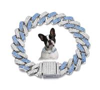 Blue Dog Necklace, Diamond Cuban Link Bling Dog Collars Glitter Chain Rhinestone Dog Collar For For Small Medium Large Pet Dogs, 16-Inch