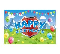 Blue Dog Paw Print Happy Birthday Party Backdrop, 5x3ft Cartoon Dog Theme Photography Background Washable Photo Booth Banner for Boys Girls Birthday Party Decorations Supplies