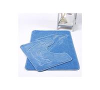 HomeSpace Direct Dolphin Anti-Slip Bath Mat and Pedestal Mat 2 Piece Set - Blue