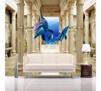 Blue Dolphin Geometric Architecture Roman Column 3D Wallpaper Premium Textured Silk Study Dining Living Room Bedroom Sofa TV Wall Easy Install-150cm×105cm