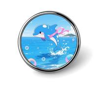 Blue Dolphin Lapel Pin for Men Yorkshire Terrier on Beach Fashion Brooch Pin -Cute Enamel Badges, Aluminum Alloy Metal Pinback for Hats, Shirts, Bags, Jackets & Accessories (1 Inch Round Button Pins)