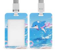 Blue Dolphin Retractable ID Badge Holder with Lanyard - Vertical Badge Reel,Keychain Clip,Name Tag Id Card Holder Protector for Nurse Officer Teacher Security Staff Women Men