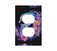 Blue Dolphins and Pink Flowers Printed Switch Coversâ€“Single and Double Socket Wall Plates,for Light Switches, Electrical Panels