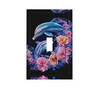 Blue Dolphins and Pink Flowers Printed Switch Coversâ€“Single and Double Socket Wall Plates,for Light Switches, Electrical Panels