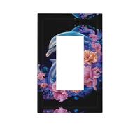 Blue Dolphins and Pink Flowers Printed Switch Coversâ€“Single and Double Socket Wall Plates,for Light Switches, Electrical Panels