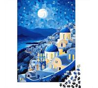 Blue Dome Seaside Architecture 1000 Piece Jigsaw Puzzle Paper For Adults Night Scenic View Puzzle Game for Family Stress Relief Home Decor 52x38cm/1000pcs