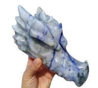 Blue Dongling Dragon Skull, Quartz Crystal Ore Carved Head, Decor Home Decor(Size:2-2.5kg about20cm)