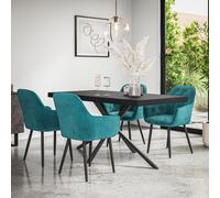 More4Homes Donni Dining Table And Chairs - Black Table Top W Black Legs + Anika Velvet Dining Chair Set Of 4 (Blue)