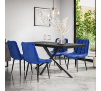 More4Homes Donni Dining Table And Chairs - Black Table Top W Black Legs + Nova Velvet Dining Chair Set Of 4 (Blue)