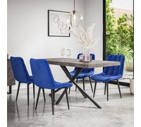 (Blue) Donni Dining Table And Chairs - Concrete Effect Table w 4-6 Nova Velvet Chair