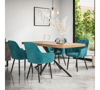 (Blue) Donni Dining Table And Chairs - Oak Effect Table Top w 4-6 Anika Velvet Chair