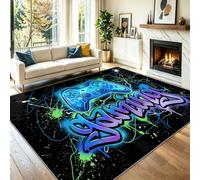 Blue Doodle Game Console Indoor Area Rug, Non-Slip Low Pile Cool Non Shed Easy Cleaning Carpet, for Bedroom, Living Room, Office Decor, 120 x 180 cm