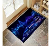 Blue Door Mats Indoor, 50x80 cm Non-slip Doormats,Soft Low Pile Abstract Sound Waves Print Front Door Mat,Machine Washable Dj Equipment Entrance Rug,Floor Carpet for Kitchen Bedroom