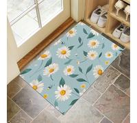 Blue Door Mats Indoor, 60x90 cm Non-slip Doormats,Soft Low Pile Daisy Petals Print Front Door Mat,Machine Washable Retro Floral Entrance Rug,Floor Carpet for Kitchen Bedroom
