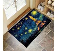 Blue Door Mats Indoor, 90x150 cm Non-slip Doormats,Soft Low Pile Paris Eiffel Tower Starry Sky Print Front Door Mat,Machine Washable Painting Entrance Rug,Floor Carpet for Kitchen Bedroom