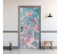 Blue Door Stickers for Interior Doors Pink Butterfly Door Murals Self Adhesive 3D Wallpaper Decals for Bedroom Bathroom Living Room Decor 31.5"x82.7" A-2475