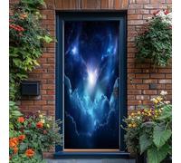 Blue Door Stickers for Interior Doors Self-Adhesive, Fantasy Space Nebula Stars Wall Sticker Decal for Bedroom Home Decor Waterproof, Removable Premium Vinyl Wall Sticker, 77 x 200 cm