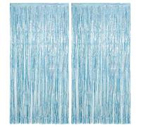 Blue Door Tinsel Curtain Party Decorations 2pcs - Glitter Light Blue Foil Curtain Hanging Streamers Backdrop for Frozen Party Decorations Mama Mia Bachelorette Baby Shower Decoration Mermaid Under Sea