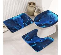 Blue Dot Elephant Bathroom Rugs Sets 3 Piece, Soft Absorbent Memory Foam Bath Mats And U Shaped Contour Toilet Rug, Home Decoration, Quick Dry