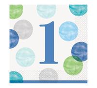 Blue Dots 1st Birthday Luncheon Napkins (16cm) - Perfect for First Birthday Celebrations - 16ct