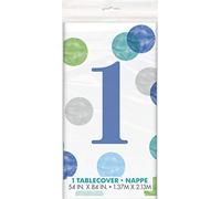 Blue Dots 1st Birthday Table Cover (137cm x 213cm) - Charming Rectangular Plastic Tablecloth - Perfect for Your Little's Celebrations - 1 Pc, 54" x 84"