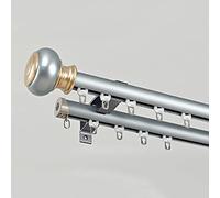 Blue Double 3.9Ft Roman Curtain Track Rod with Silent Rollers & Hidden Brackets - Wall Mount for Living Room/Bedroom - Smooth Gliding Easy Installation