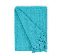 Blue Double Cotton Throw for Sofa & Bed - Soft Waffle Blanket, Large Double Bedspread, Premium Cotton Sofa Cover