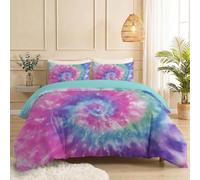 Blue Double Duvet Cover Set 3 Piece, Tie-Dye Fabric Texture Spiral Brushed Microfiber Bedding Set with Zipper, Bohemian American Soft Reversible Printed Quilt Cover with 2 Pillowcases, 200 x 200 cm