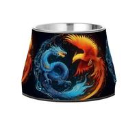 Blue Dragon Fire Phoenix Dog Raised Bowl, 540 ML Feeding Food Pet Bowl Stainless Steel Non-slip High Capacity Cat Bowl