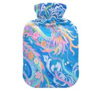 Blue Dragon Flower Art Cute hot Water Bottle with Soft Cover, 1L Warm Compress for Menstrual Cramps, Menstrual Cramps