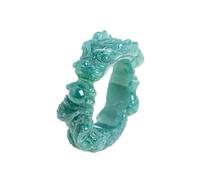 Blue Dragon Jade Ring for Women Men, Natural 3D Carved Jadeite Stackable Eternity Band Ring