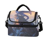 Blue Dragon Lunch Bag Reusable Insulated Leakproof Lunchbox Two Layer Lunch Cooler Bag with Detachable Strap for Work School Picnic