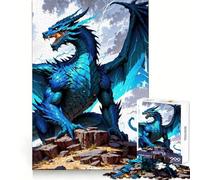 Blue Dragon on Rocks Jigsaw Puzzles for Adults 1000 Piece Thought Training Slow Leisure Uniform Cut Xmas Present (38X52CM)