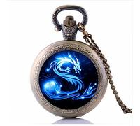 Blue Dragon Pocket Watch Necklace, Handmade Glass Dome Jewelry,Long Art Photo Necklace,Charm Fantasy Dragon Jewelry