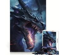 Blue Dragon Purple Fire Jigsaw Puzzle 1000 Pieces Brain Exercise Soothing Hobby Precision Cut Holiday Present (38X26CM)