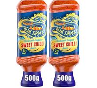 Blue Dragon Reduced Sugar Thai Sweet Chilli Dipping Sauce 500g | Medium Heat | 35% Less Sugar | Perfect With Goujons, Wraps, Chicken, Halloumi & More (Pack of 2)