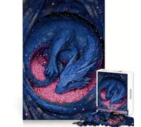 Blue Dragon Resting on Pink Flowers Adults 1000 Piece Jigsaw Puzzle Memory Ability Soft Distraction Secure Join Festive Surprise (38X26CM)