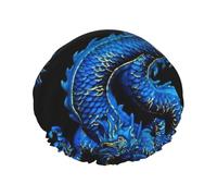 Blue Dragon Shower Cap for Women Double Layers Thick Hair Caps Reusable Waterproof Bath Caps with Elastic Band Hair Hat Washable Shower Hat for Men Women Spa Salon