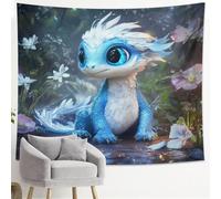 Blue Dragon Tapestry, Cute Novelty Creature Hanging Tapestry Wall Decor for Bedroom Living Room Nursery Nursery Room Cozy Aesthetic 40x60 inch
