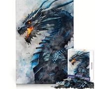 Blue Dragon Watercolor Painting Jigsaw Puzzles for Adults1000 Piece Mind Challenge Restful Activity Seamless Fit Festive Present (50X75CM)
