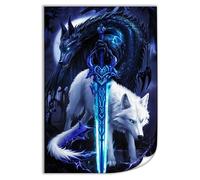 Blue Dragon White Wolf Poster Fantasy Wolf Pictures Wall Decor Wildlife Wolf Canvas Wall Art Cool Animals Wolves Pictures Paintings Wolf Bedroom Bathroom Home Living Room Decor Unframed