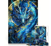 Blue Dragon with Flowers 1000 Pieces Jigsaws Adults Puzzles Mind Power Mind Calming Fun Uniform Edges (38X52CM)